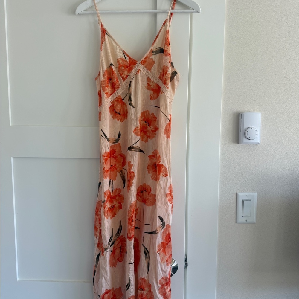 Patrons of Peace Peach and Orange Floral Slip midi Dress